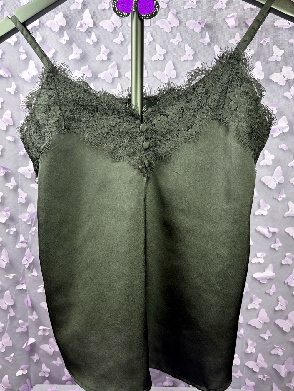 Women’s Lace-Trim Satin Cami - Black